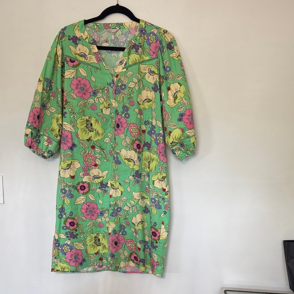 ESQUALO Green and Pink Floral Midi Dress